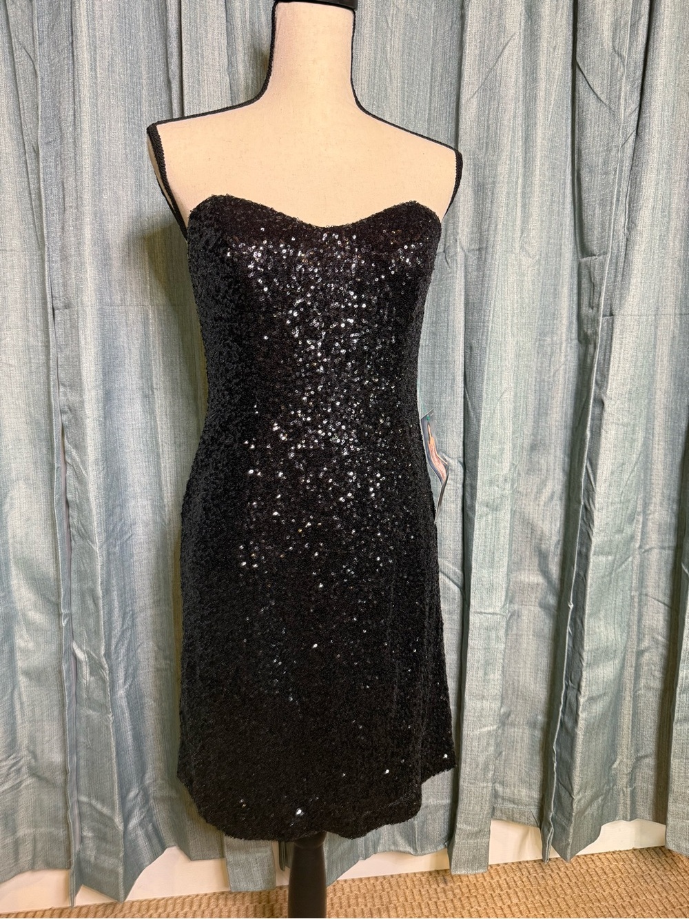 Alfred Angelo Black Strapless Sequin Cocktail Dress